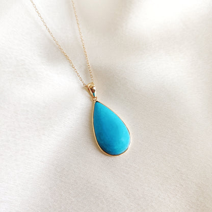 Natural Sleeping Beauty Turquoise Pendant, 14K Solid Yellow Gold Turquoise Pendant, December Birthstone Pendant, Arizona Turquoise Jewelry