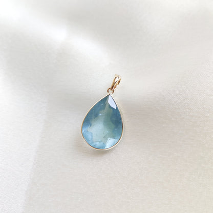 Natural Aquamarine Pendant, 14K Solid Yellow Gold Aquamarine Pendant, March Birthstone Pendant, Christmas Present, Bezel Set Minimal Pendant