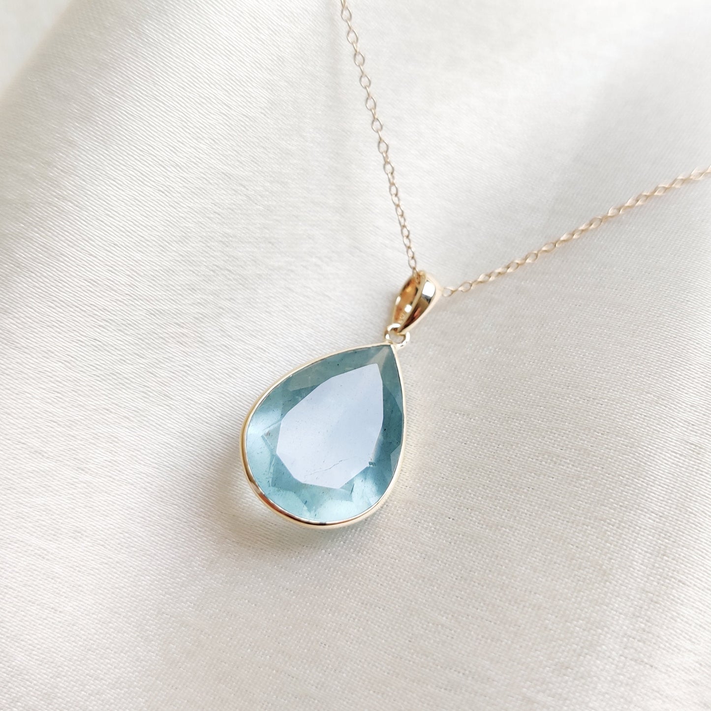 Natural Aquamarine Pendant, 14K Solid Yellow Gold Aquamarine Pendant, March Birthstone Pendant, Christmas Present, Bezel Set Minimal Pendant