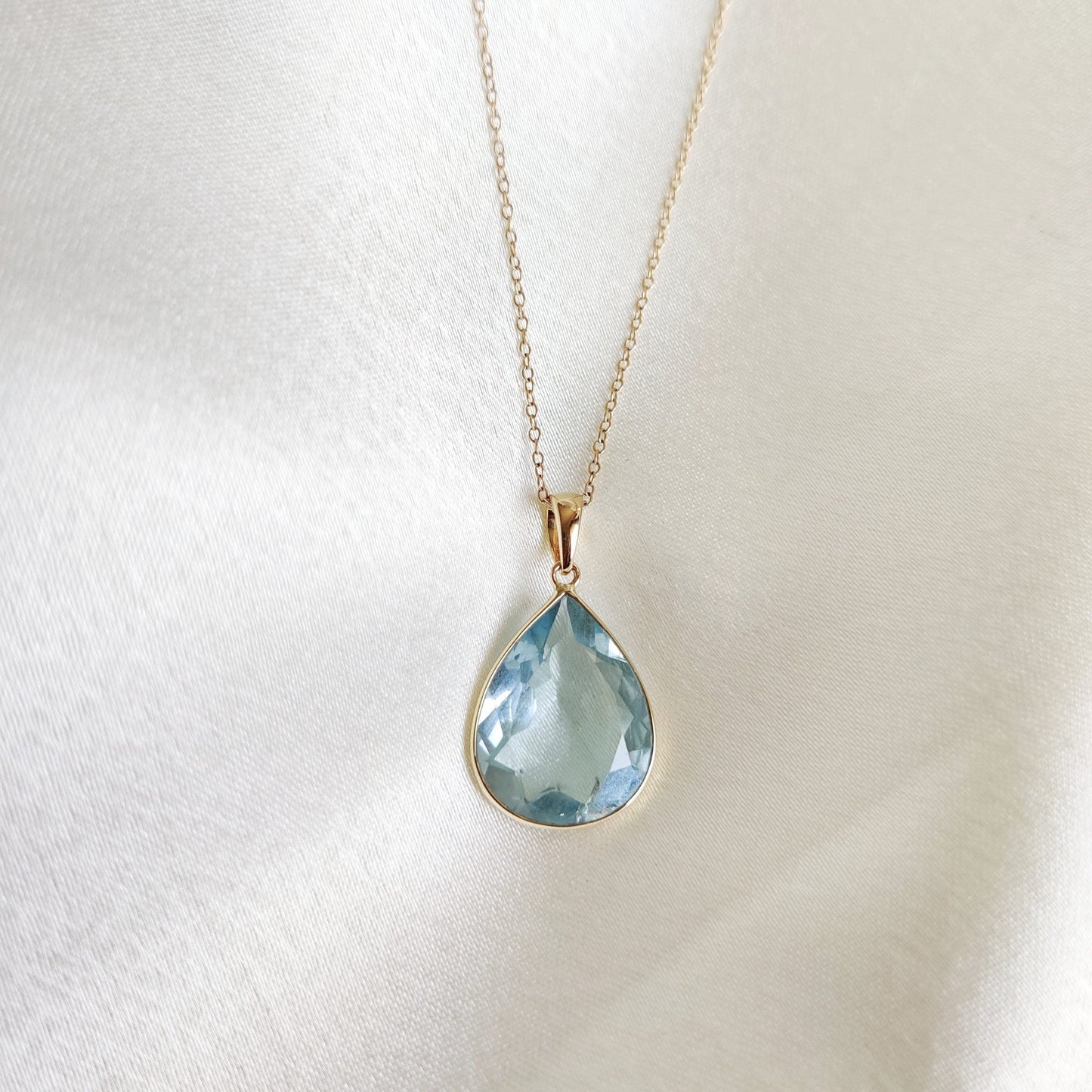 Natural Aquamarine Pendant, 14K Solid Yellow Gold Aquamarine Pendant, March Birthstone Pendant, Christmas Present, Bezel Set Minimal Pendant