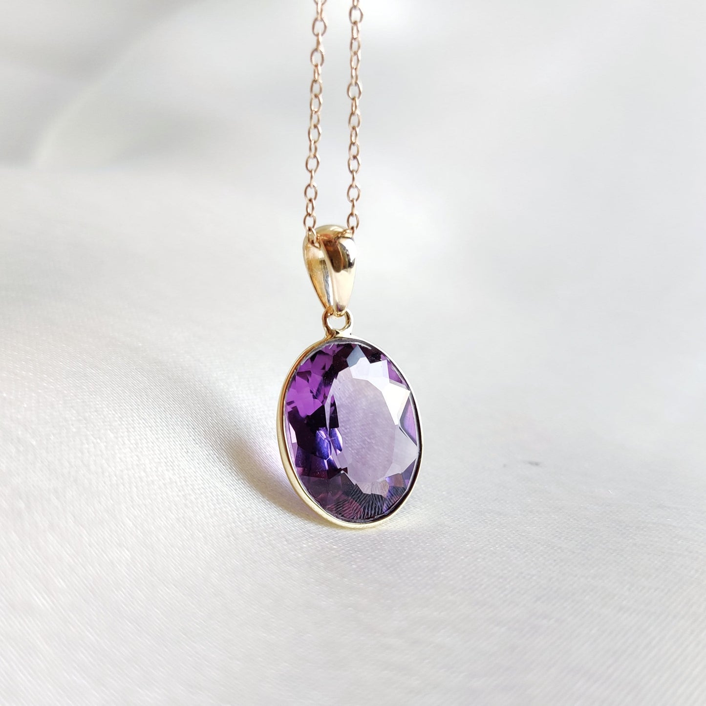 Natural Purple Amethyst Pendant, 14K Solid Gold Purple Amethyst Pendant, Solid Gold Bezel Pendant, February Birthstone, Christmas Present