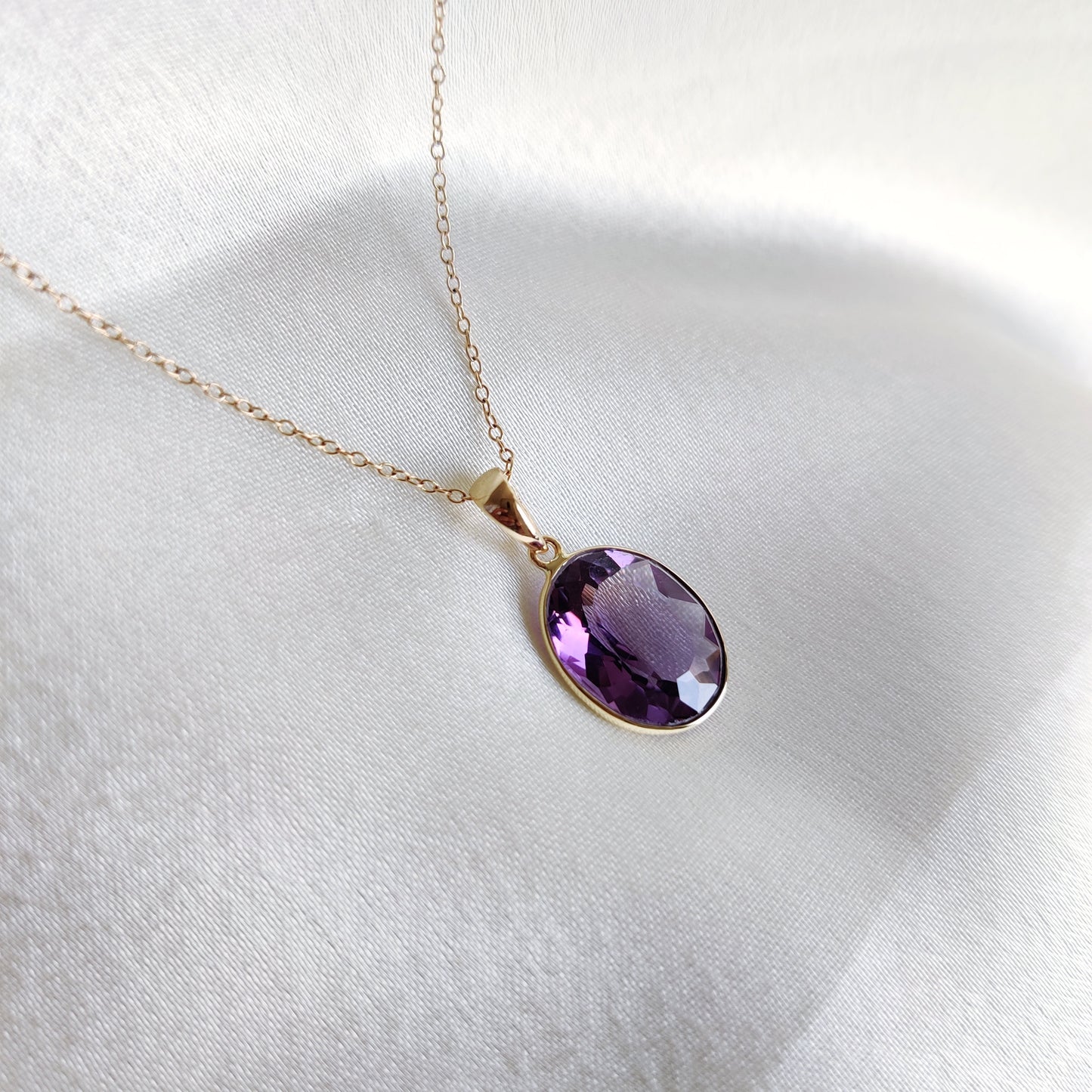 Natural Purple Amethyst Pendant, 14K Solid Gold Purple Amethyst Pendant, Solid Gold Bezel Pendant, February Birthstone, Christmas Present