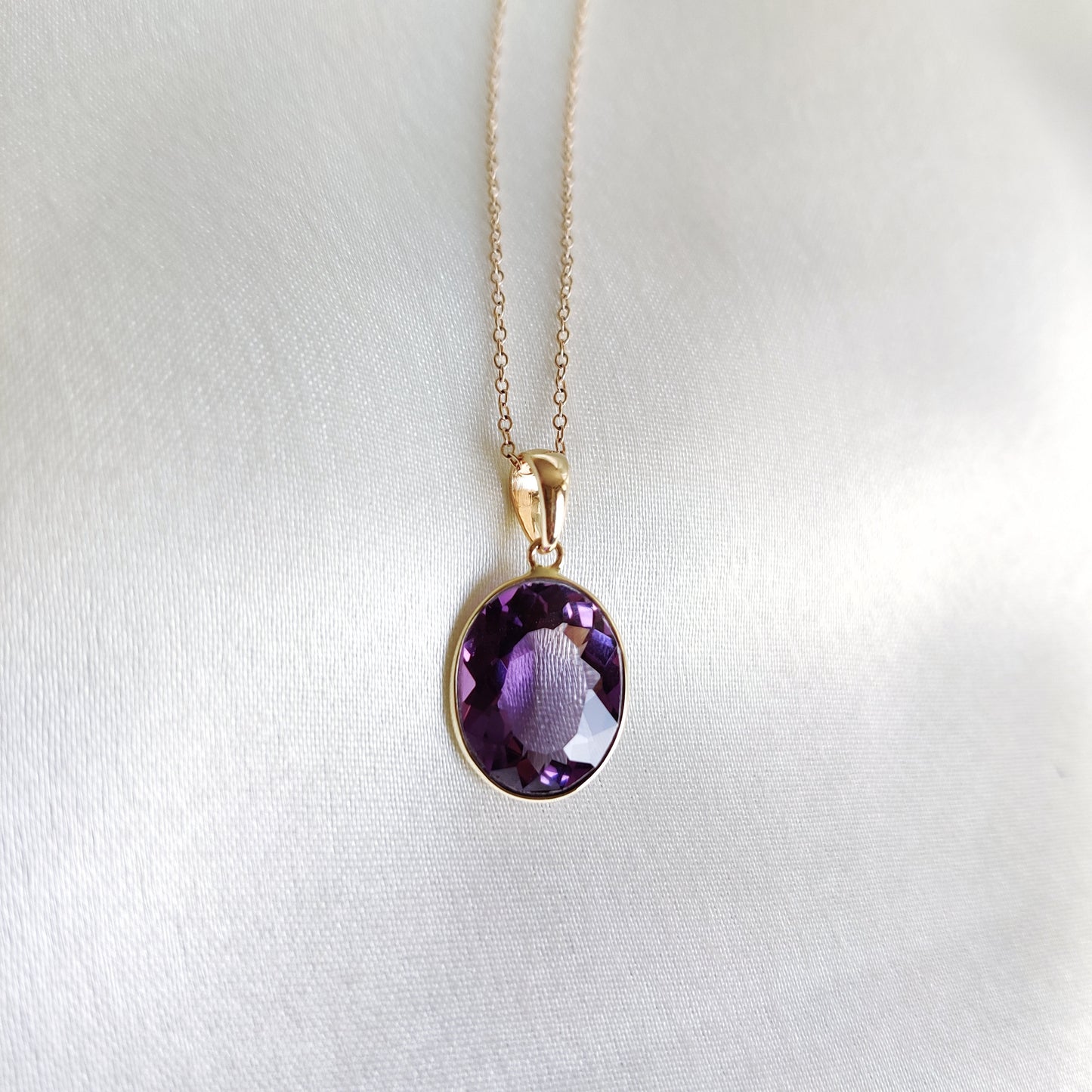 Natural Purple Amethyst Pendant, 14K Solid Gold Purple Amethyst Pendant, Solid Gold Bezel Pendant, February Birthstone, Christmas Present