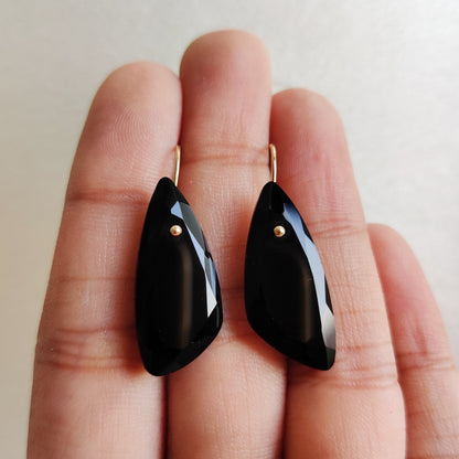 Natural Black Onyx Earrings, 14K Solid Yellow Gold Earrings, December Birthstone, Black Onyx Jewelry, Christmas Present