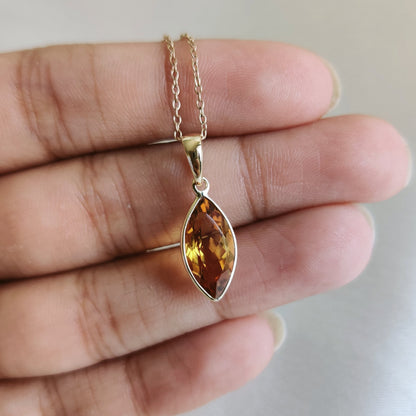 Natural Citrine Pendant, 14K Solid Gold Citrine Pendant, Solid Gold Pendant Necklace, November Birthstone, Christmas Gift, Citrine Jewelry