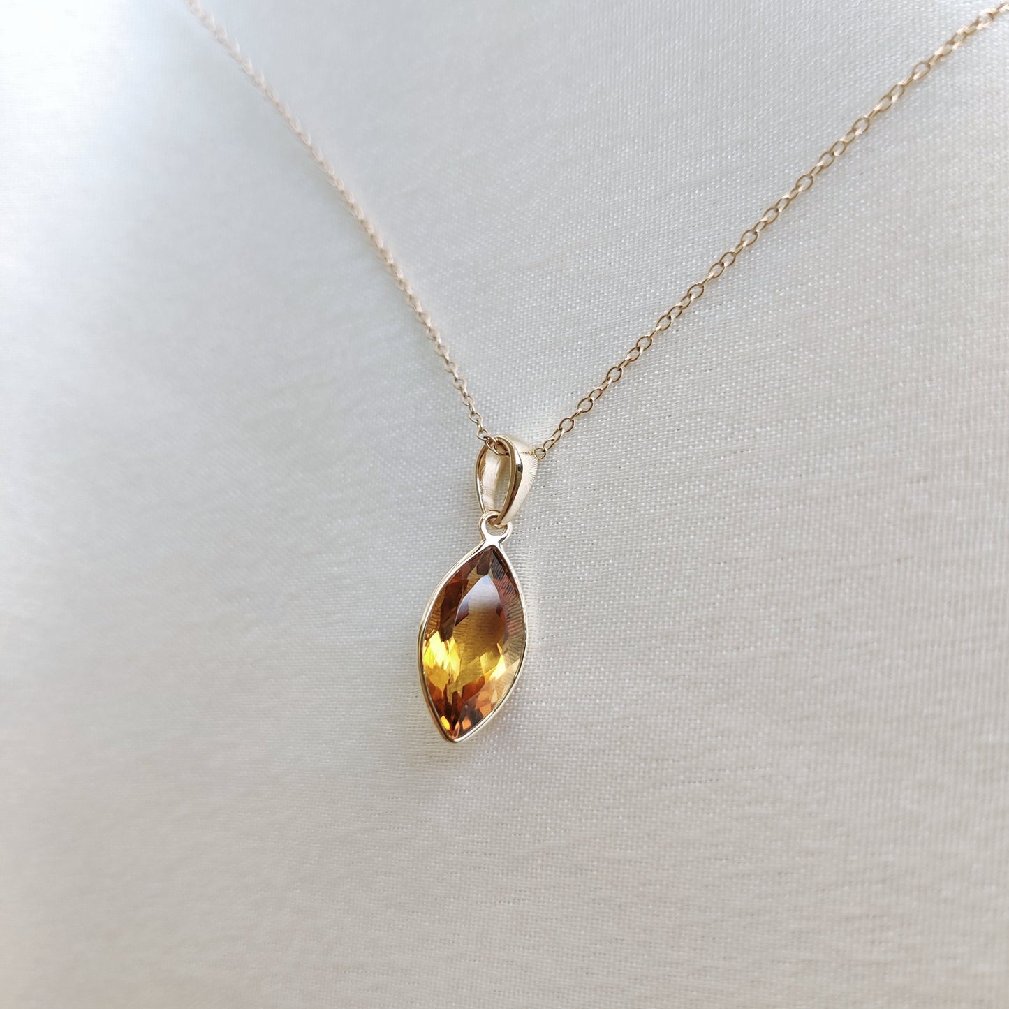 Natural Citrine Pendant, 14K Solid Gold Citrine Pendant, Solid Gold Pendant Necklace, November Birthstone, Christmas Gift, Citrine Jewelry