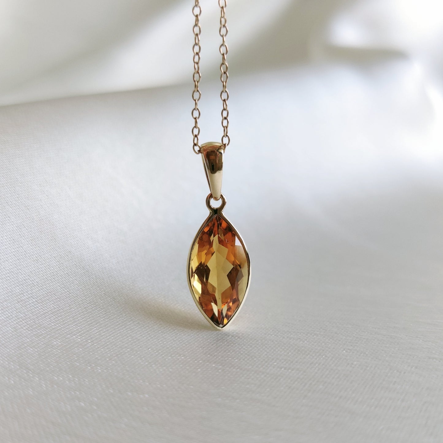 Natural Citrine Pendant, 14K Solid Gold Citrine Pendant, Solid Gold Pendant Necklace, November Birthstone, Christmas Gift, Citrine Jewelry