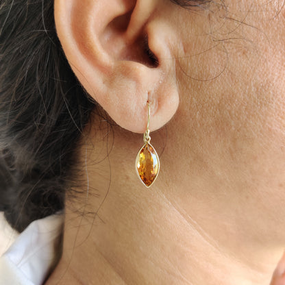 Natural Citrine Earrings, 14K Solid Yellow Gold Citrine Earring, Bezel Earrings, November Birthstone, Drop Earrings, Christmas Present