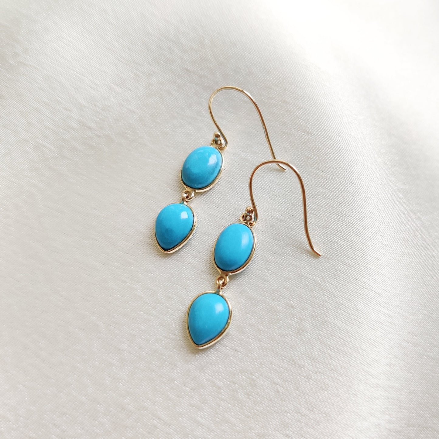 Natural Sleeping Beauty Turquoise Earrings, 14K Solid Yellow Gold Arizona Turquoise Earrings, December Birthstone Earrings, Drop Earrings