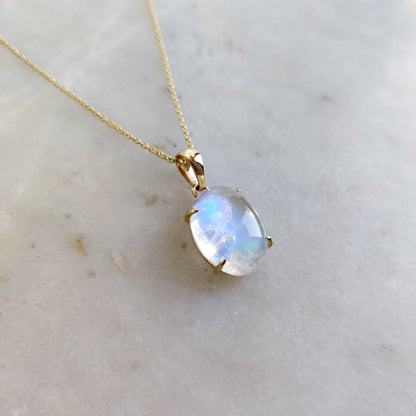 Natural Rainbow Moonstone Pendant, 14K Solid Yellow Gold Moonstone Pendant, June Birthstone Pendant, Christmas Gift, Blue Moonstone Jewelry