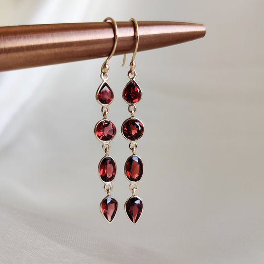 Natural Garnet Earrings, 14K Solid Yellow Gold Earring, January Birthstone, Dainty Drop Earring, Christmas Present, Garnet Jewelry