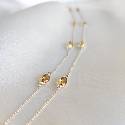 Natural Citrine Necklace, 14K Solid Yellow Gold Citrine Necklace, November Birthstone Necklace, Dainty Citrine Jewelry, Christmas Present