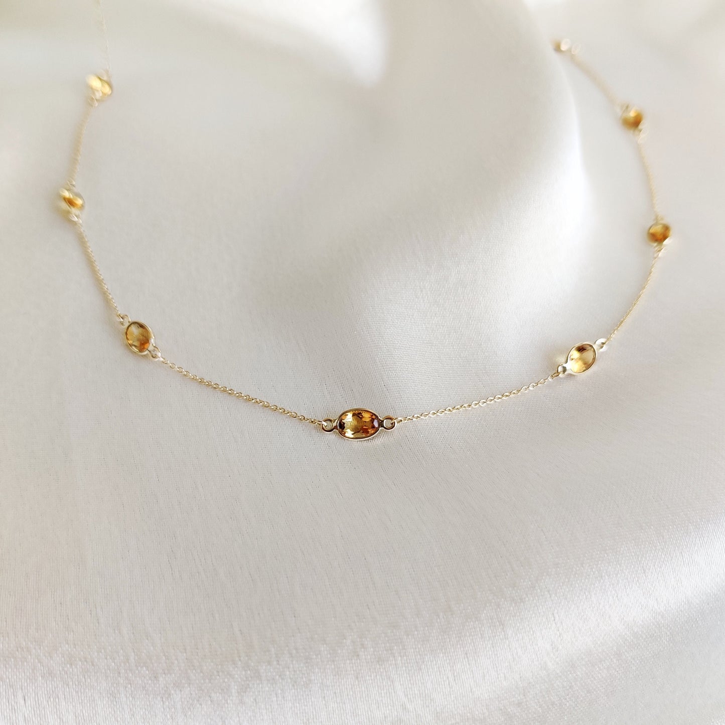 Natural Citrine Necklace, 14K Solid Yellow Gold Citrine Necklace, November Birthstone Necklace, Dainty Citrine Jewelry, Christmas Present