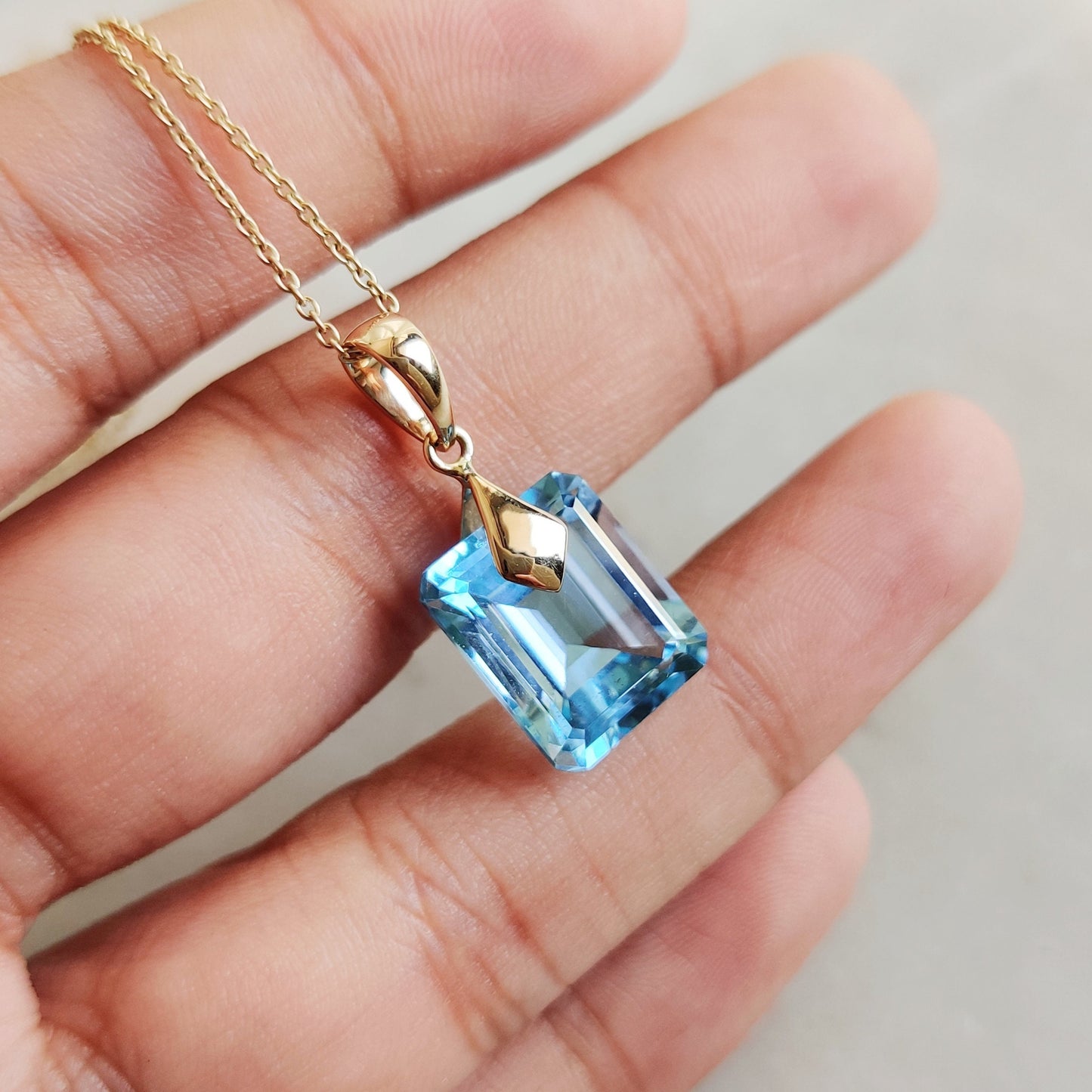 Natural Sky Blue Topaz Pendant, 14K Solid Yellow Gold Blue Topaz Pendant, December Birthstone Pendant, Blue Topaz Jewelry, Christmas Present