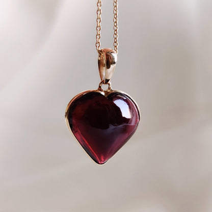 Natural Garnet Heart Pendant, 14K Solid Yellow Gold Pendant, Red Garnet Jewelry, January Birthstone Pendant, Christmas Present