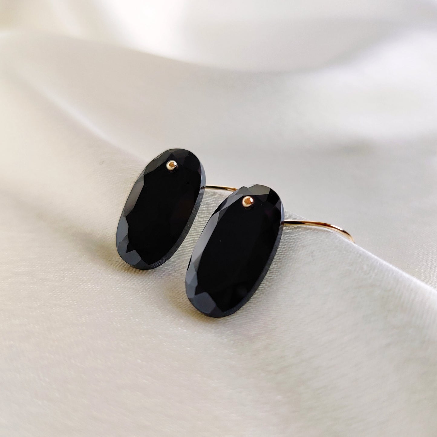 Natural Black Onyx Earrings, 14K Solid Yellow Gold Earrings, December Birthstone, Black Onyx Jewelry, Onyx Drop Earrings, Christmas Present