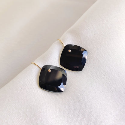 Natural Black Onyx Earrings, 14K Solid Yellow Gold Earrings, December Birthstone, Black Onyx Jewelry, Onyx Drop Earrings, Christmas Present