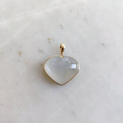 Natural White Moonstone Pendant, 14K Solid Yellow Gold Pendant, June Birthstone, Heart Pendant, Christmas Gift, White Moonstone Jewelry