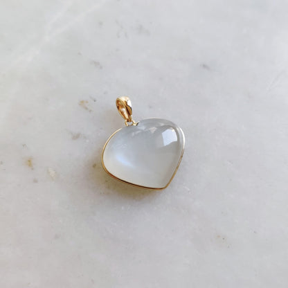 Natural White Moonstone Pendant, 14K Solid Yellow Gold Pendant, June Birthstone, Heart Pendant, Christmas Gift, White Moonstone Jewelry