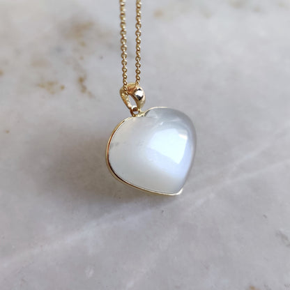 Natural White Moonstone Pendant, 14K Solid Yellow Gold Pendant, June Birthstone, Heart Pendant, Christmas Gift, White Moonstone Jewelry