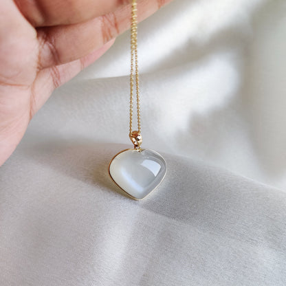 Natural White Moonstone Pendant, 14K Solid Yellow Gold Pendant, June Birthstone, Heart Pendant, Christmas Gift, White Moonstone Jewelry