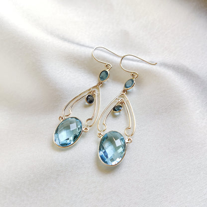 Natural Blue Topaz Earrings, 14K Solid Yellow Gold Blue Topaz Earrings, December Birthstone Earring, Anniversary Present, Blue Topaz Jewelry