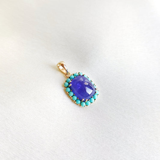 Natural Tanzanite & Turquoise Pendant set in 14K Solid Yellow Gold, December Birthstone Pendant, Dainty Turquoise Pendant, Tanzanite Jewelry