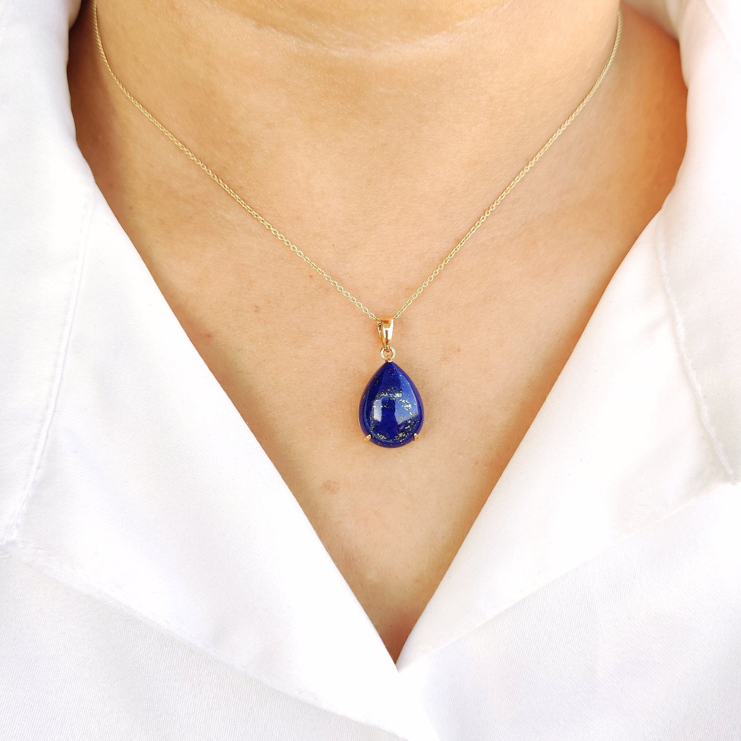 Natural Lapis Lazuli Pendant, 14K Solid Yellow Gold Lapis Lazuli Pendant, September Birthstone Pendant, Pear Prong Pendant, Lapis Jewelry