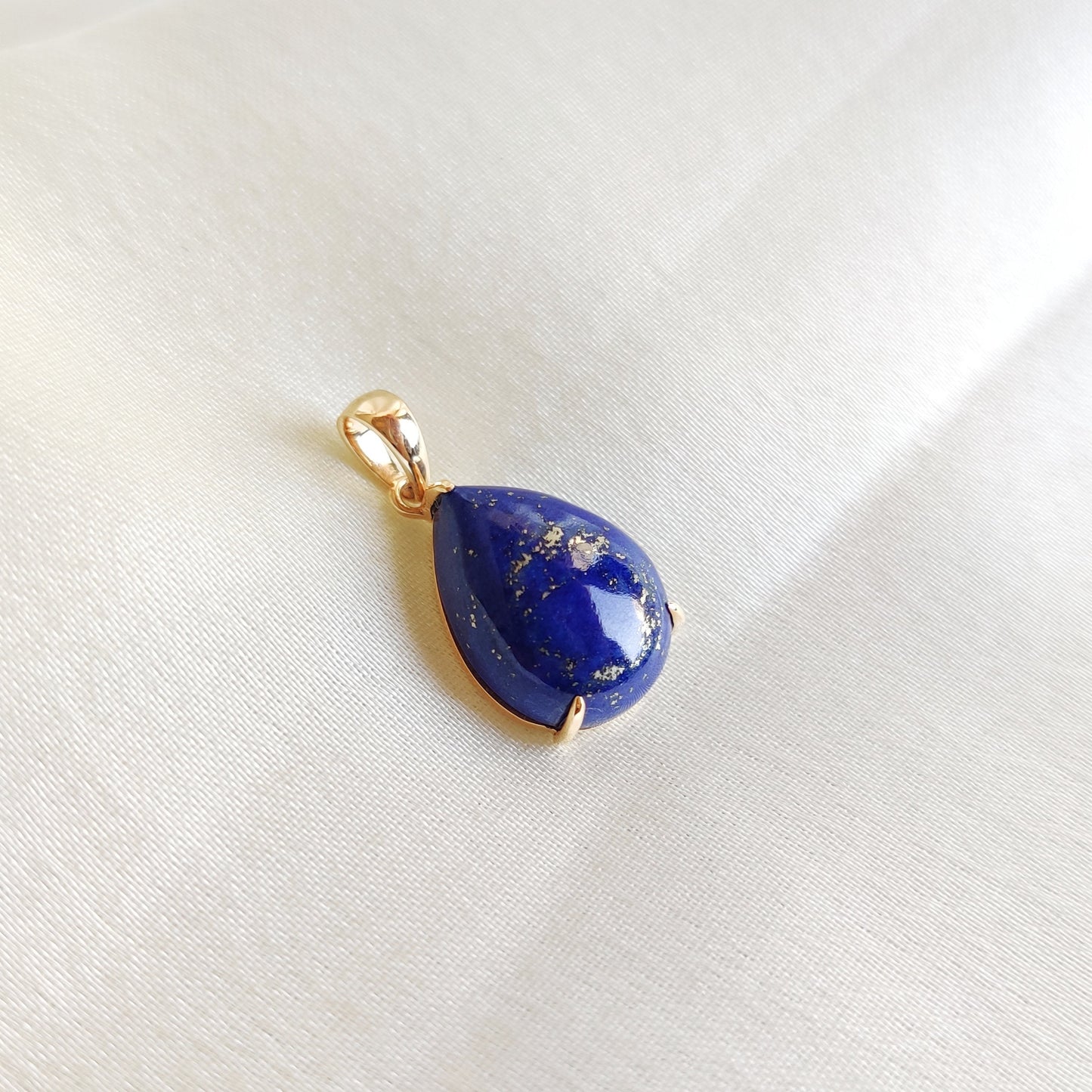 Natural Lapis Lazuli Pendant, 14K Solid Yellow Gold Lapis Lazuli Pendant, September Birthstone Pendant, Pear Prong Pendant, Lapis Jewelry