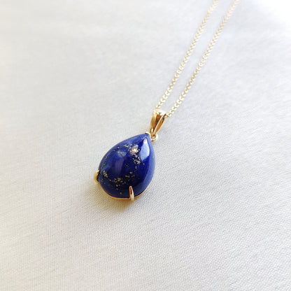 Natural Lapis Lazuli Pendant, 14K Solid Yellow Gold Lapis Lazuli Pendant, September Birthstone Pendant, Pear Prong Pendant, Lapis Jewelry