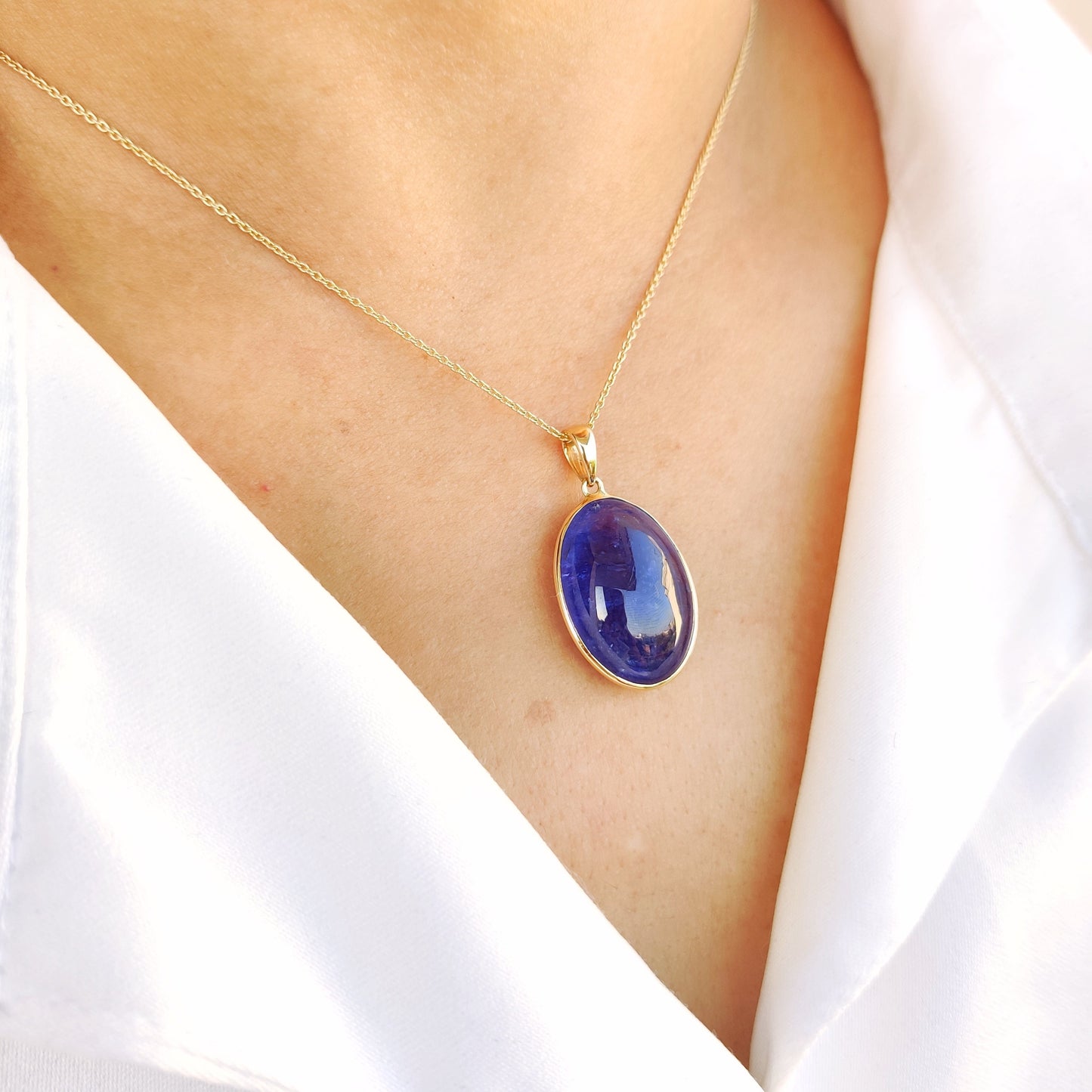 Natural Tanzanite Pendant, 14K Solid Yellow Gold Tanzanite Pendant, December Birthstone, Oval Bezel Pendant, Tanzanite Jewelry