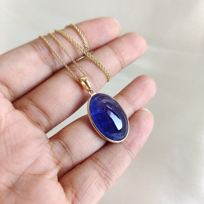 Natural Tanzanite Pendant, 14K Solid Yellow Gold Tanzanite Pendant, December Birthstone, Oval Bezel Pendant, Tanzanite Jewelry