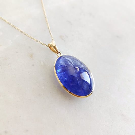 Natural Tanzanite Pendant, 14K Solid Yellow Gold Tanzanite Pendant, December Birthstone, Oval Bezel Pendant, Tanzanite Jewelry