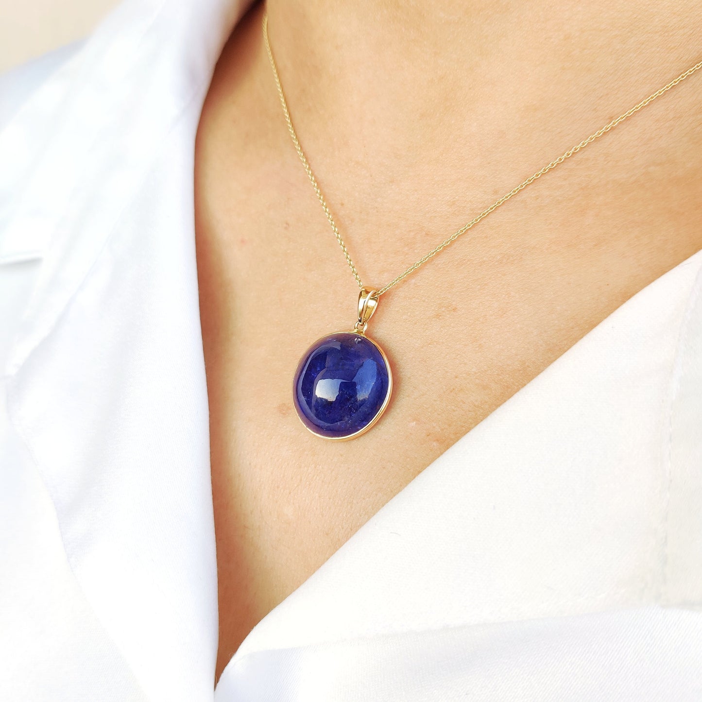 Natural Tanzanite Pendant, 14K Solid Yellow Gold Tanzanite Pendant, December Birthstone Pendant, Round Bezel Pendant, Christmas Present