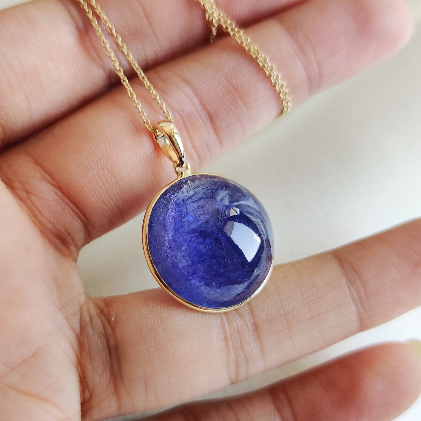 Natural Tanzanite Pendant, 14K Solid Yellow Gold Tanzanite Pendant, December Birthstone Pendant, Round Bezel Pendant, Christmas Present