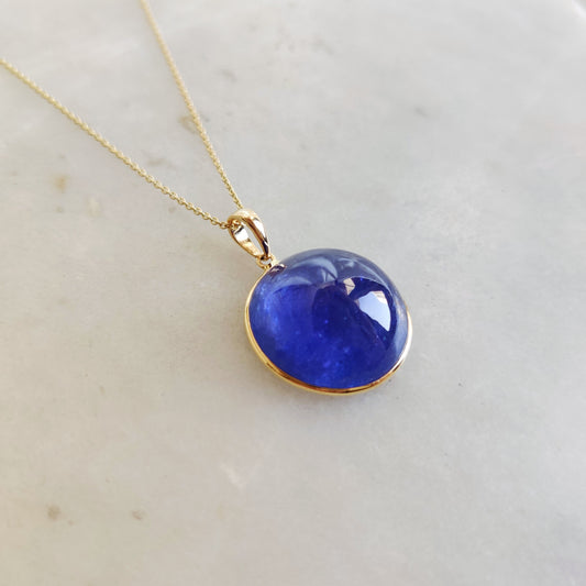 Natural Tanzanite Pendant, 14K Solid Yellow Gold Tanzanite Pendant, December Birthstone Pendant, Round Bezel Pendant, Christmas Present