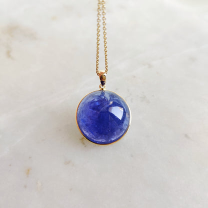 Natural Tanzanite Pendant, 14K Solid Yellow Gold Tanzanite Pendant, December Birthstone Pendant, Round Bezel Pendant, Christmas Present