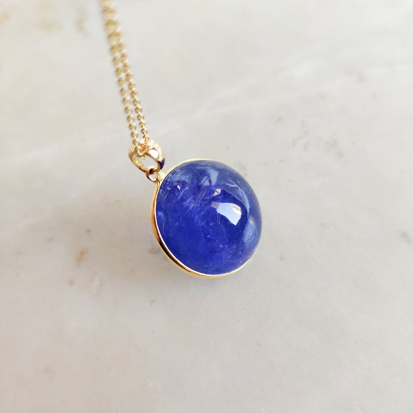 Natural Tanzanite Pendant, 14K Solid Yellow Gold Tanzanite Pendant, December Birthstone Pendant, Round Bezel Pendant, Christmas Present