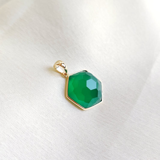 Natural Green Onyx Pendant, 14K Solid Yellow Gold Onyx Pendant, May Birthstone Pendant, Green Onyx Jewelry, Christmas Pendant