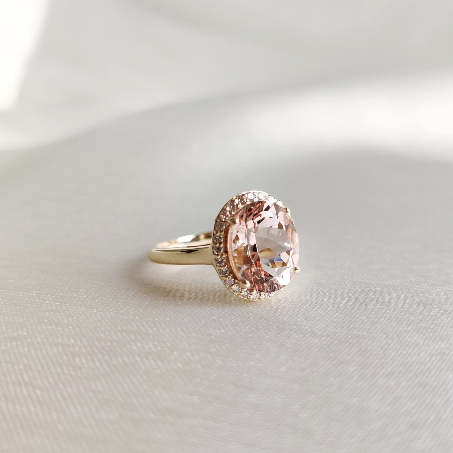 Natural Morganite & Diamond Ring, 14K Solid Yellow Gold Ring, Engagement Ring, Wedding Ring, November Birthstone, Morganite Jewelry