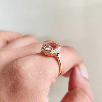 Natural Morganite & Diamond Ring, 14K Solid Yellow Gold Ring, Engagement Ring, Wedding Ring, November Birthstone, Morganite Jewelry