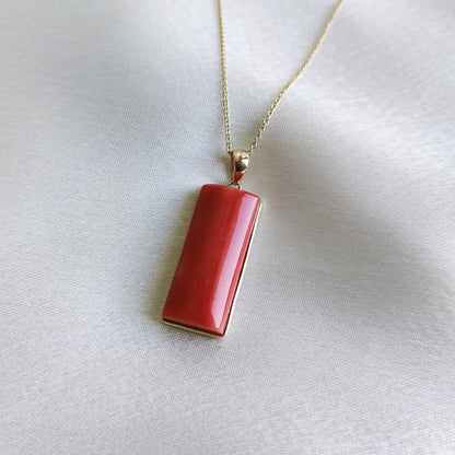 Natural Coral Pendant, 14K Solid Gold Coral Pendant, Bezel Coral pendant, April Birthstone, Christmas Present, Coral Jewelry