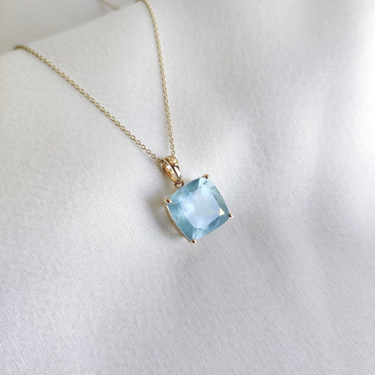 Natural Aquamarine Pendant, 14K Solid Yellow Gold Aquamarine Pendant, March Birthstone Pendant, Aquamarine Jewelry, Christmas Present