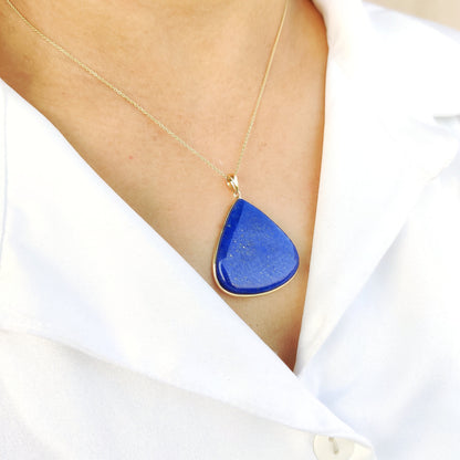 Natural Lapis Lazuli Pendant, 14K Yellow Gold Lapis Lazuli Pendant, Solid Gold Lapis Bezel Pendant, September Birthstone, Christmas Gift