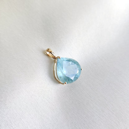 Natural Aquamarine Pendant, 14K Solid Yellow Gold Pendant, March Birthstone Pendant, Natural Aquamarine Jewelry, Christmas Present