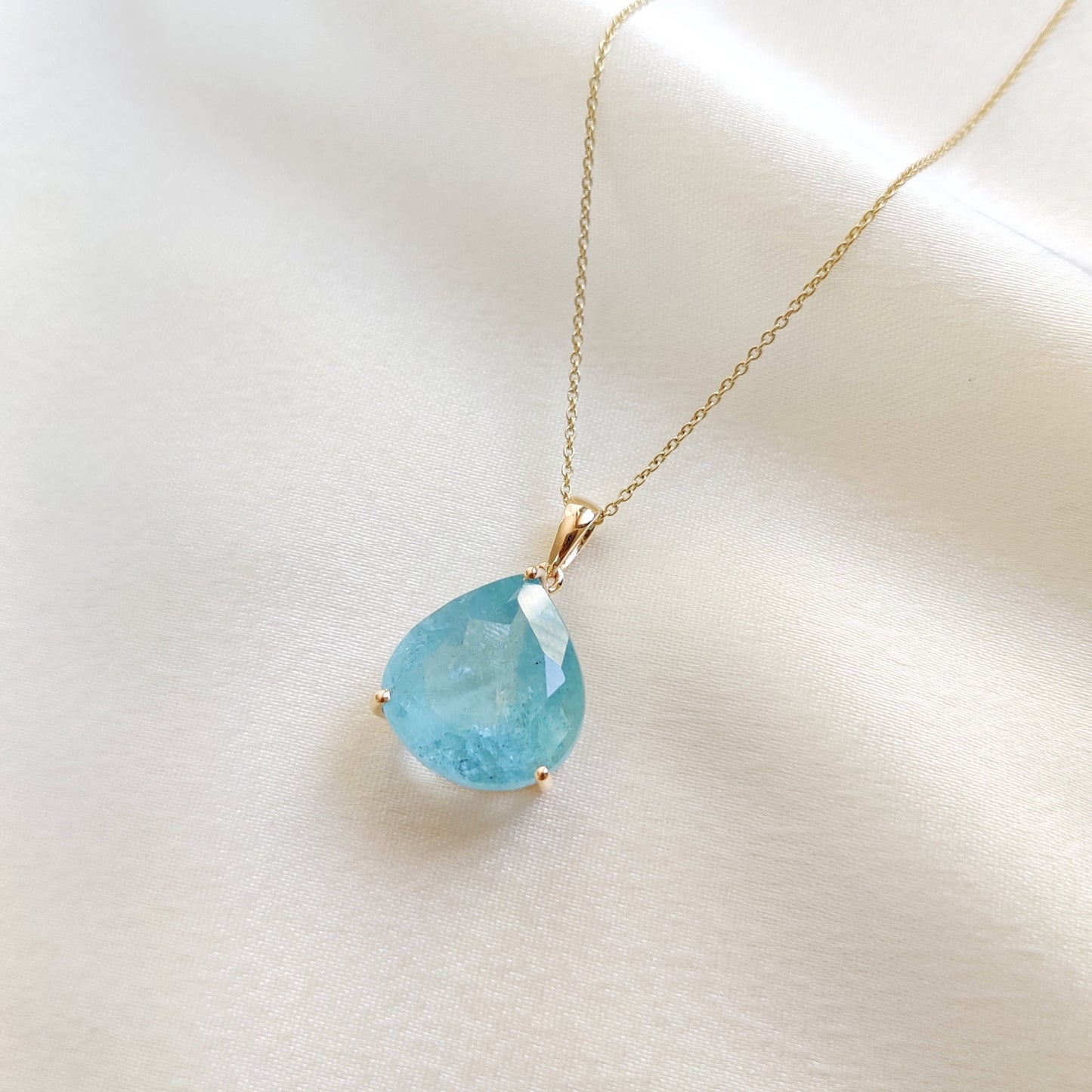 Natural Aquamarine Pendant, 14K Solid Yellow Gold Pendant, March Birthstone Pendant, Natural Aquamarine Jewelry, Christmas Present