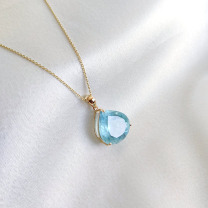 Natural Aquamarine Pendant, 14K Solid Yellow Gold Pendant, March Birthstone Pendant, Natural Aquamarine Jewelry, Christmas Present