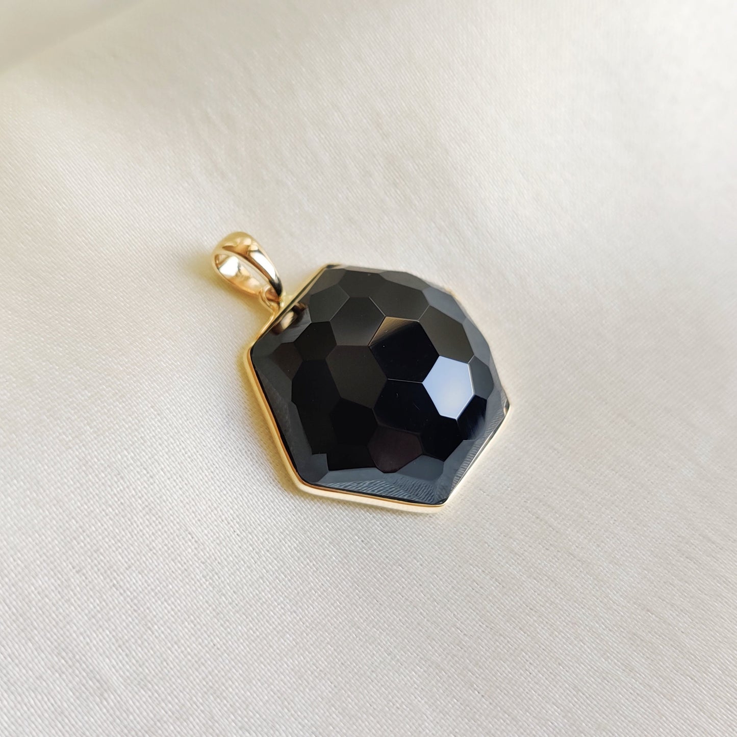 Natural Black Onyx Pendant, 14K Solid Yellow Gold Black Onyx Pendant, Bezel Pendant, December Birthstone, Christmas Gift, Hexagon Pendant