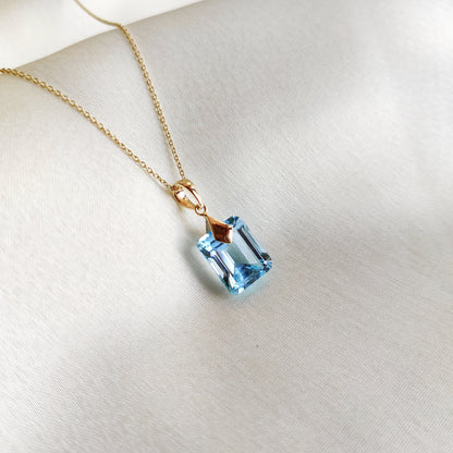 Natural Sky Blue Topaz Pendant, 14K Solid Yellow Gold Blue Topaz Pendant, December Birthstone Pendant, Blue Topaz Jewelry, Christmas Present