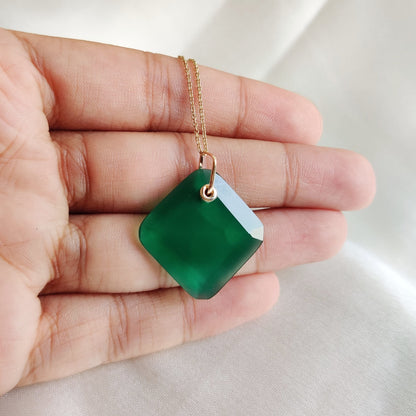 Natural Green Onyx Pendant, 14K Solid Yellow Gold Onyx Pendant, May Birthstone Pendant, Green Onyx Jewelry, Christmas Pendant